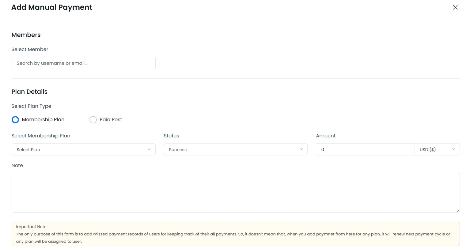 ARMember - Add Manual Payment