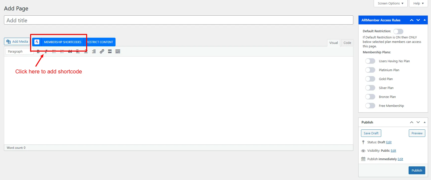 ARMember - Editor Shortcode Button