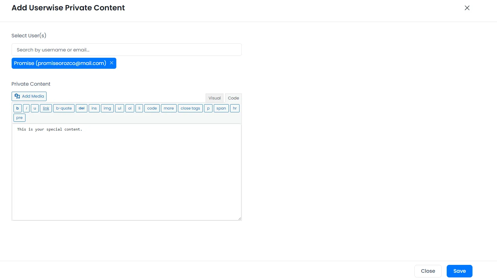 ARMember - Add User Private Content