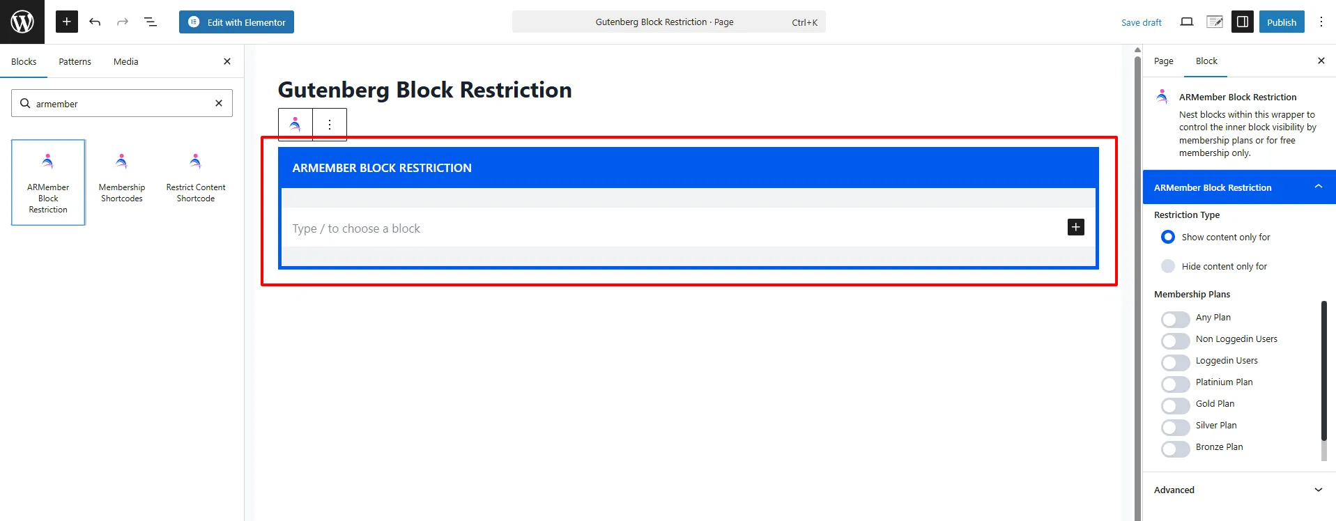 ARMember Gutenberg Block Restriction