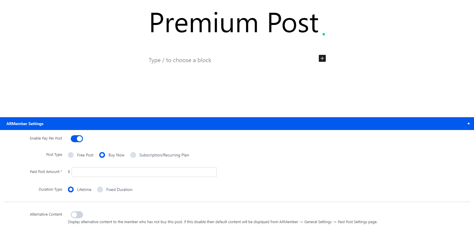 ARMember add new Paid Post