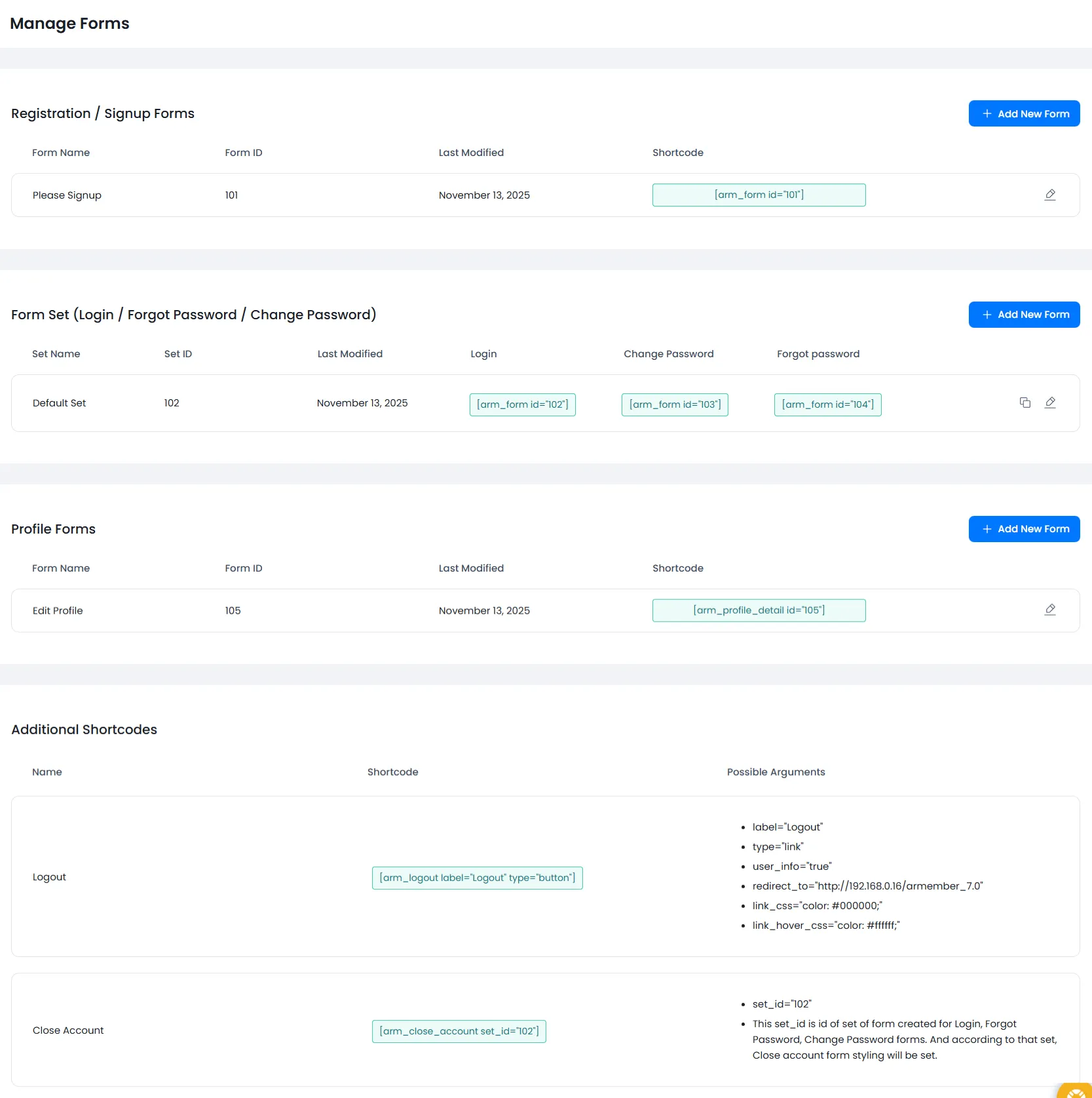 ARMember - Profile Form Listing