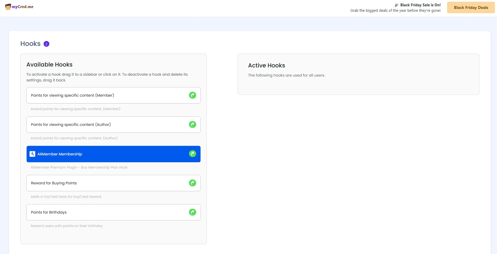 ARMember myCRED Hooks Settings