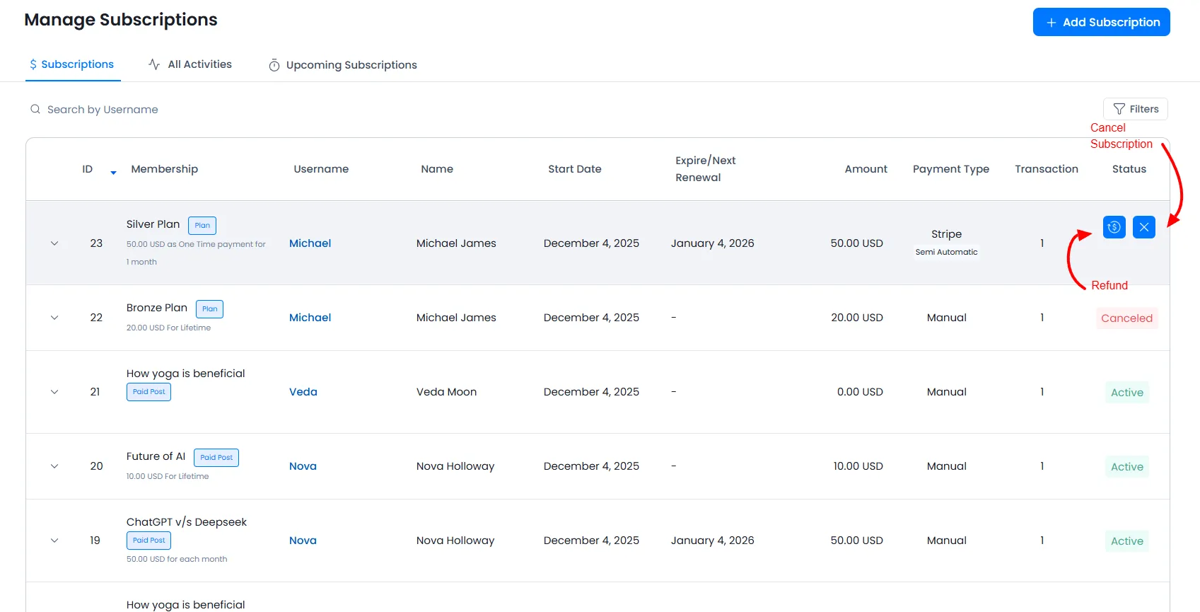 ARMember - Manage Subscriptions