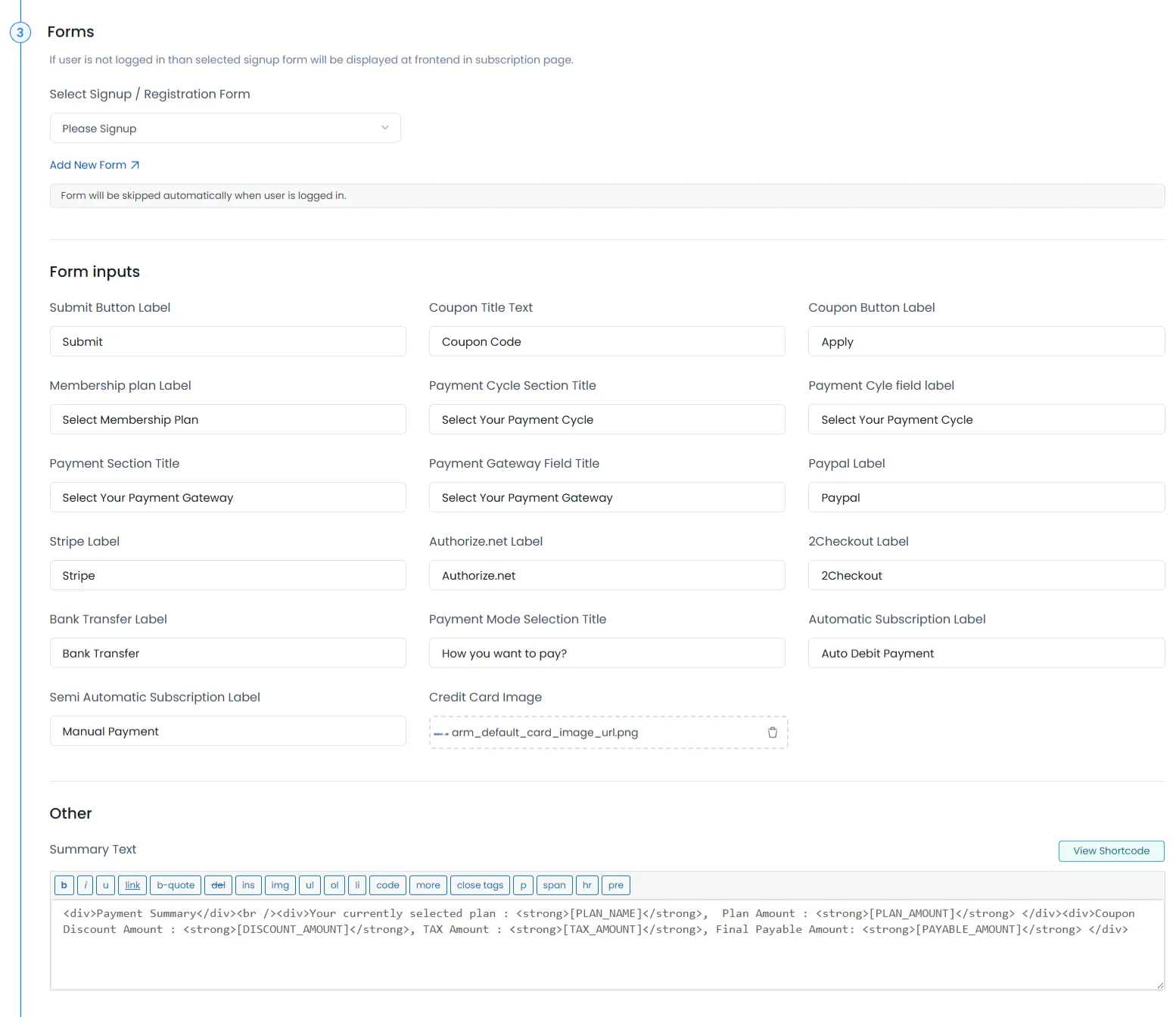 ARMember - Membership Configure Plan + Signup Page Other Option