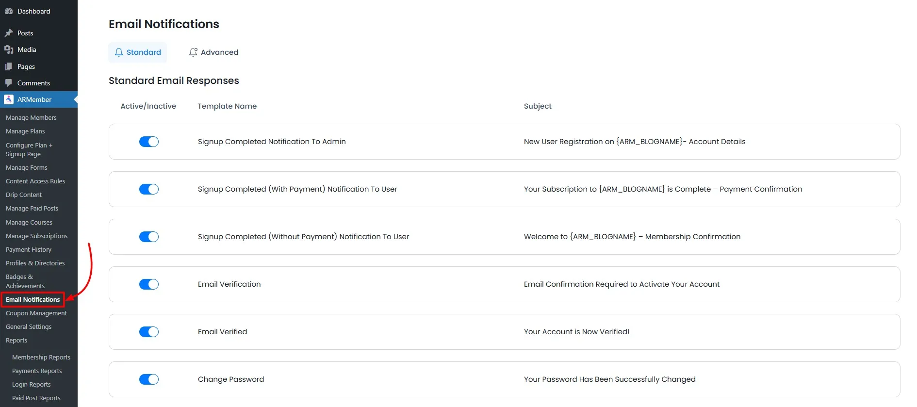 Standard Email Admin Panel