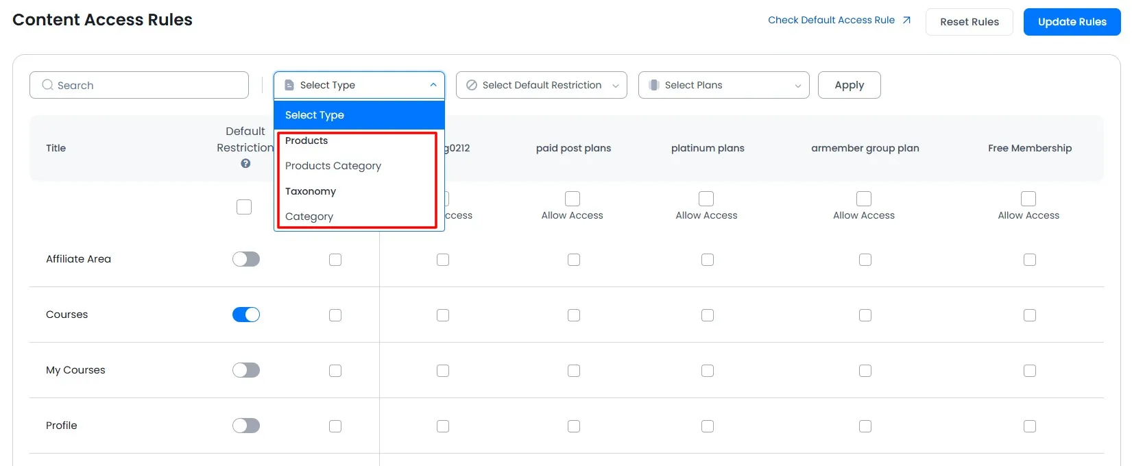 ARMember_access_rules_woocommerce