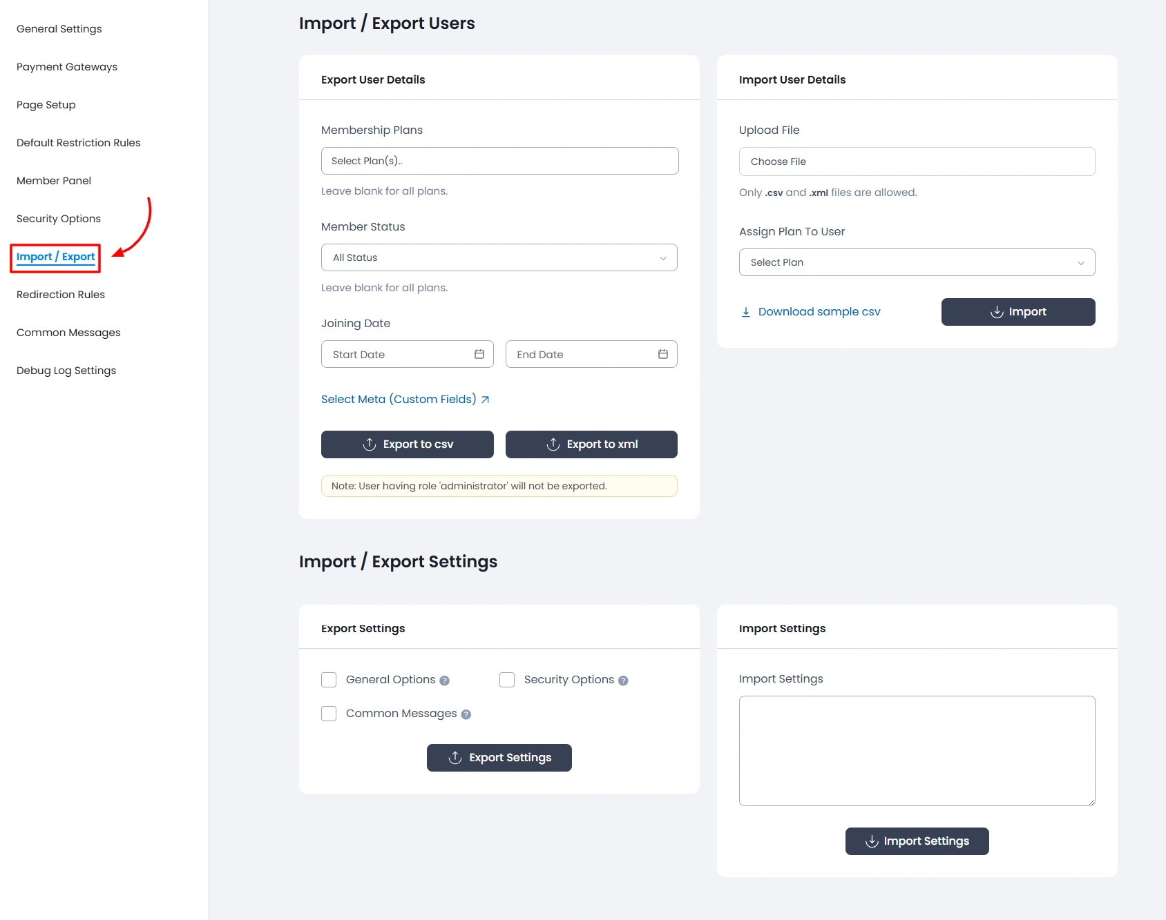 armember-import-export-settings