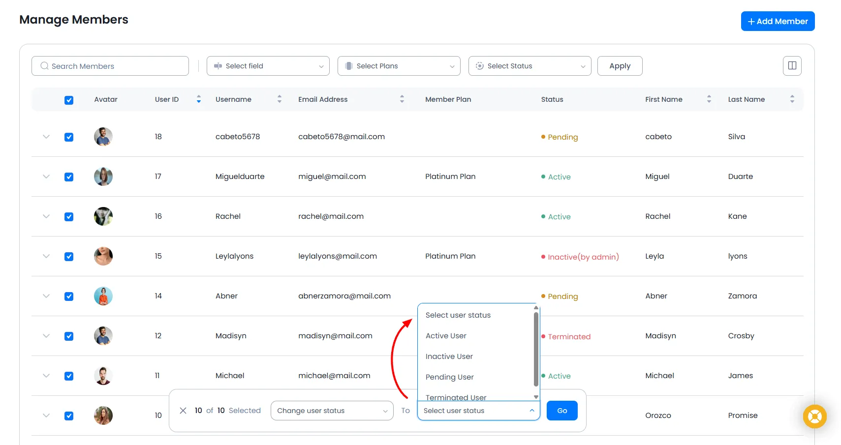 Change Status Manage Members - ARMember