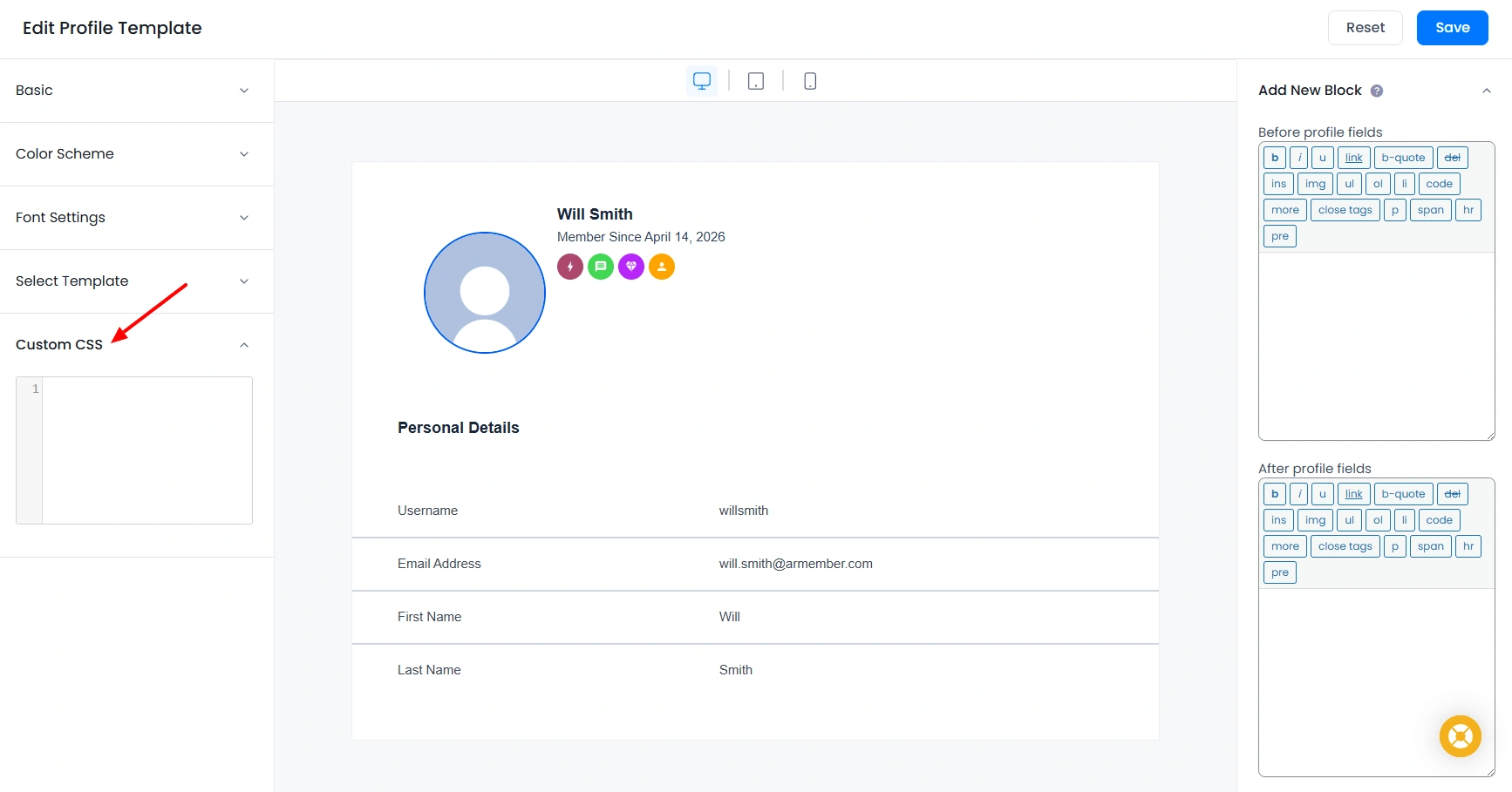 ARMember Profile Template Custom CSS