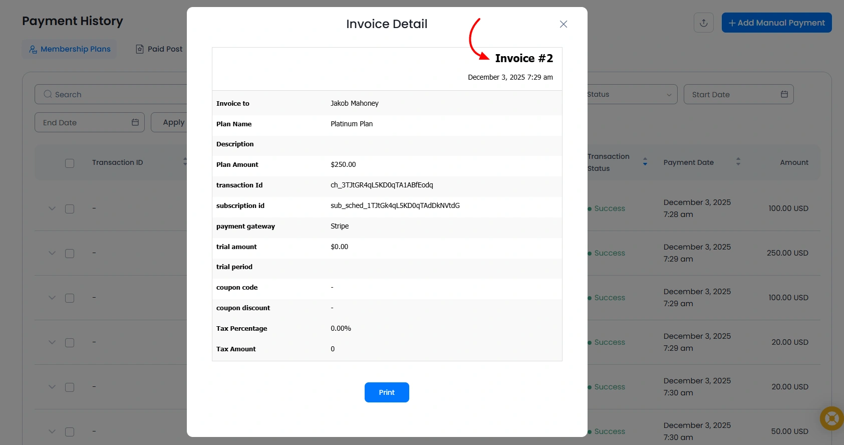 Payment History Invoice Detail