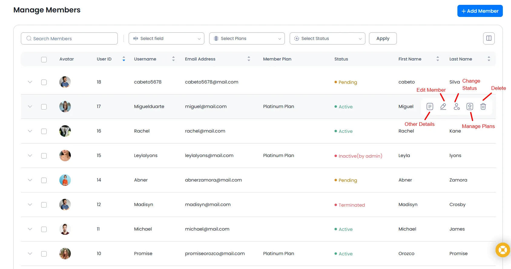 Manage Member Grid Options - ARMember