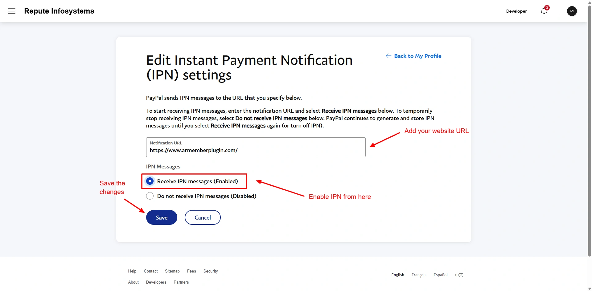 PayPal Enable IPN Settings
