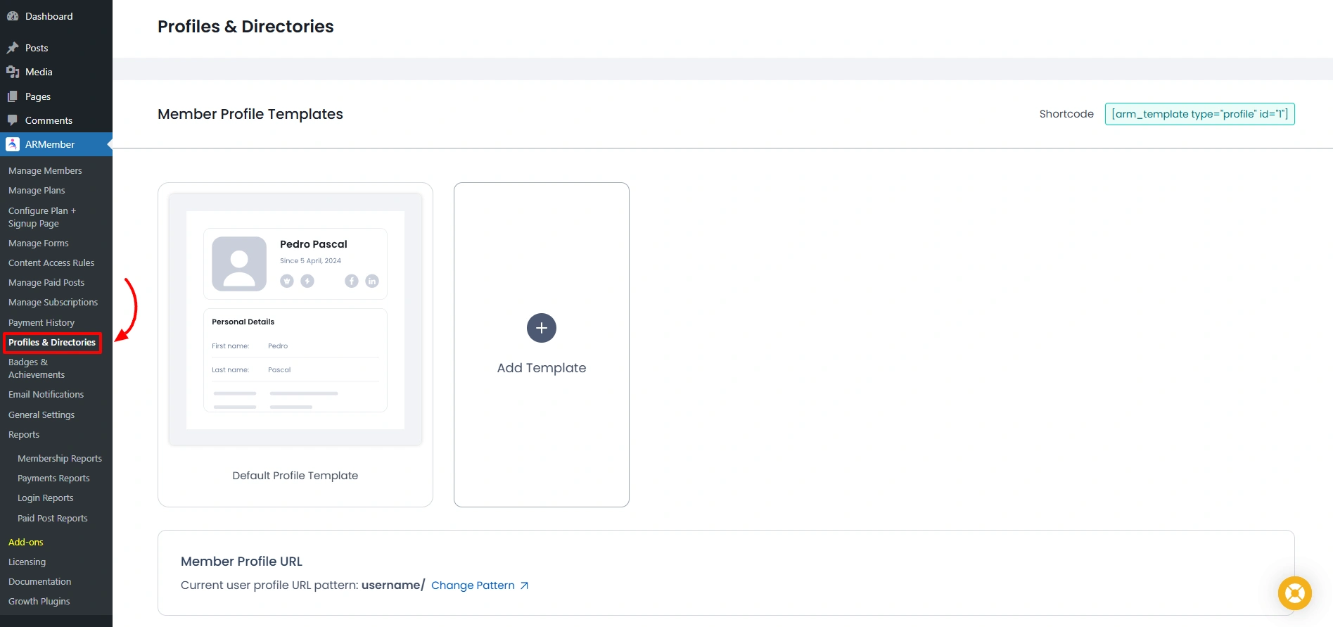 Profile and Directories Menu