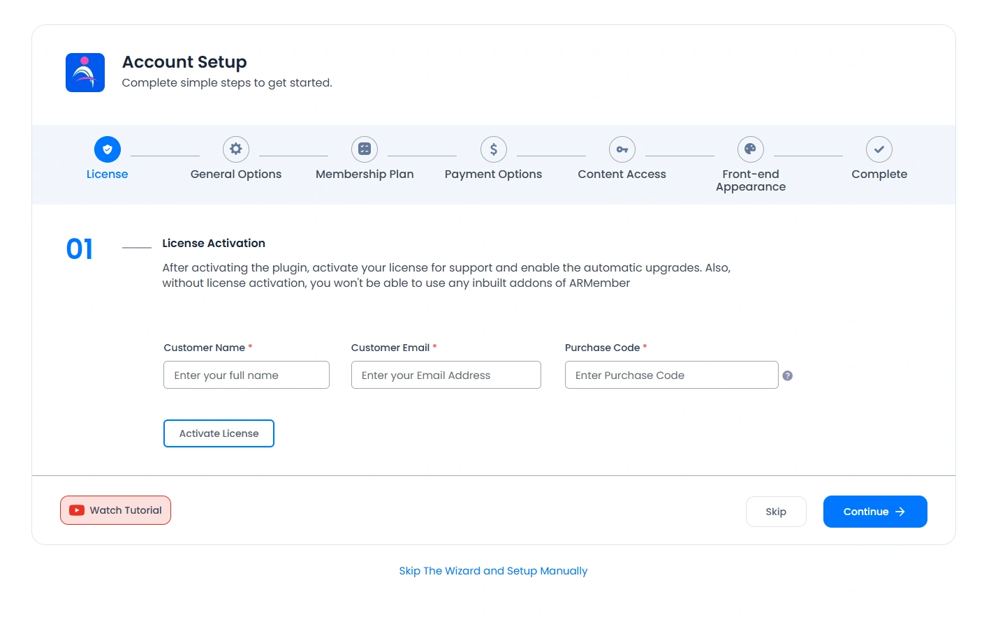 ARMember - Setup- Wizard Step 1