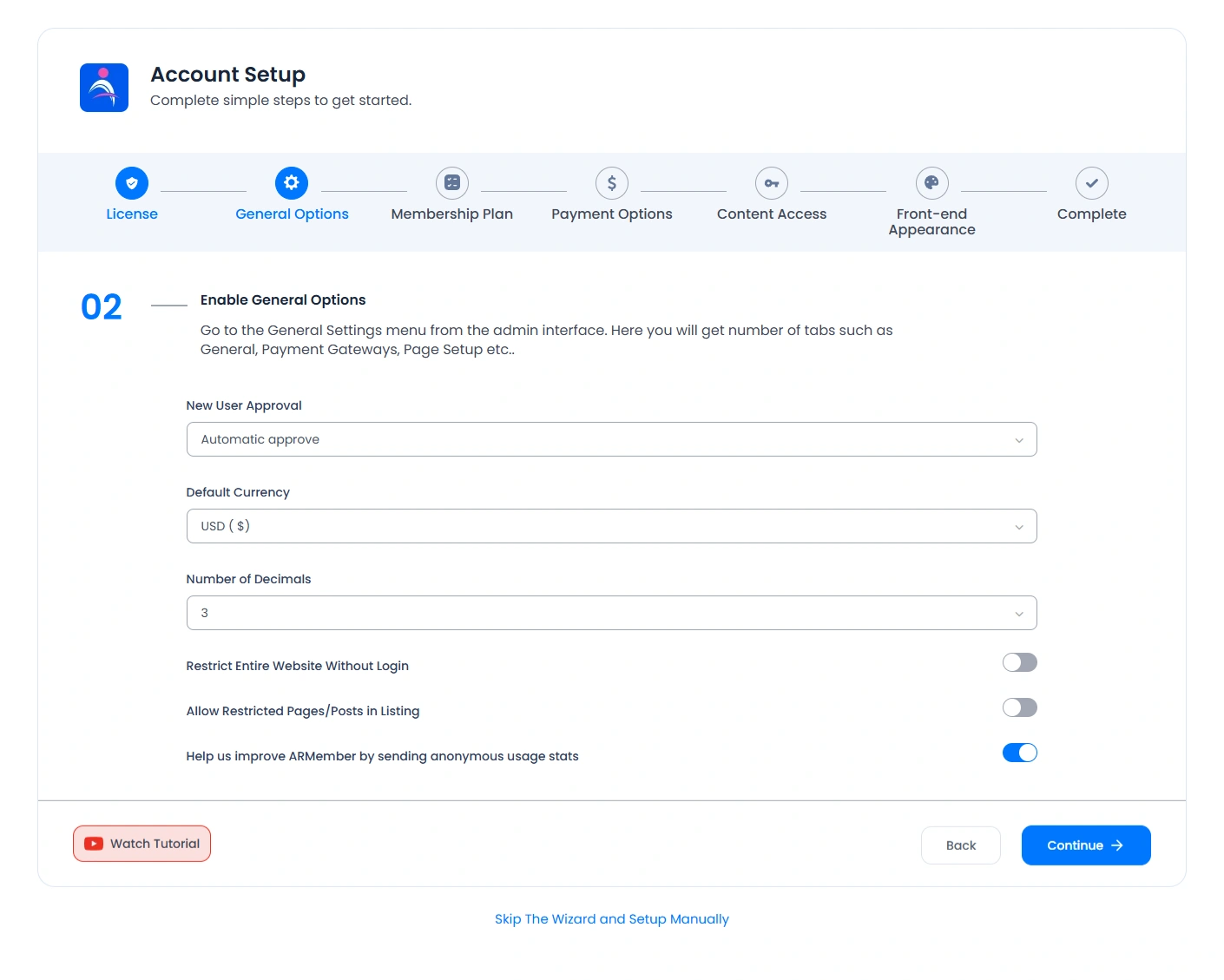 ARMember - Setup- Wizard Step 2