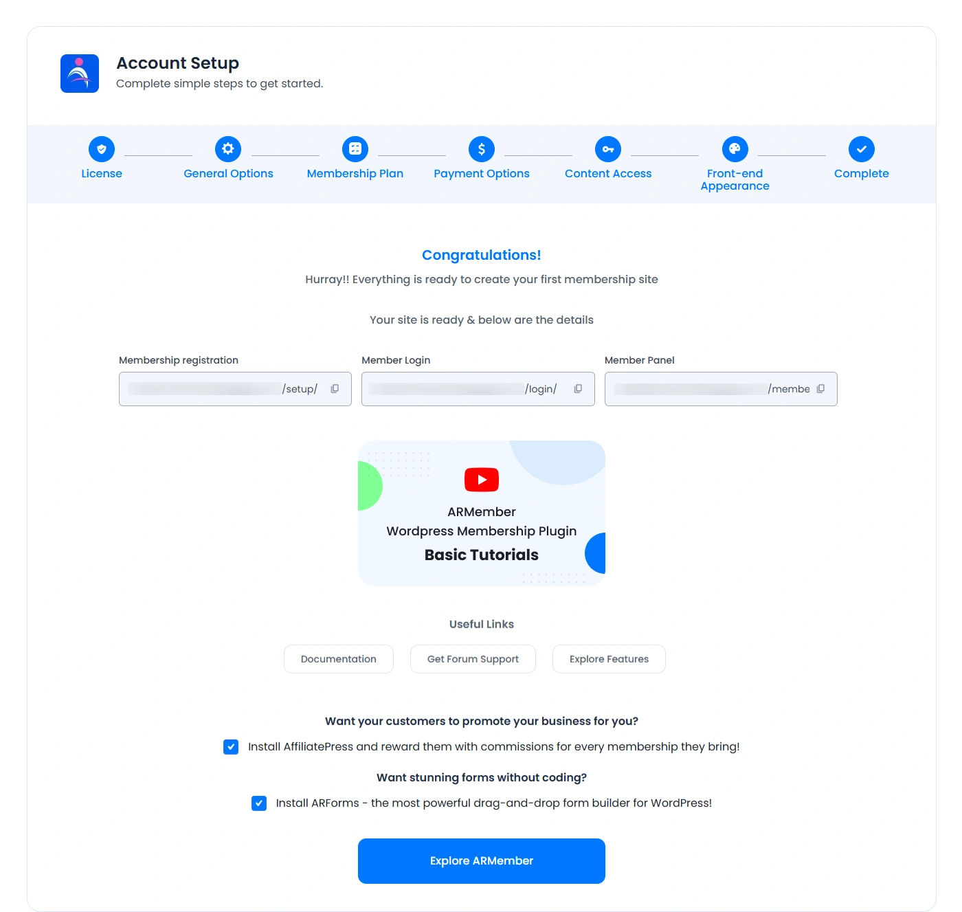 ARMember - Setup- Wizard Step 7