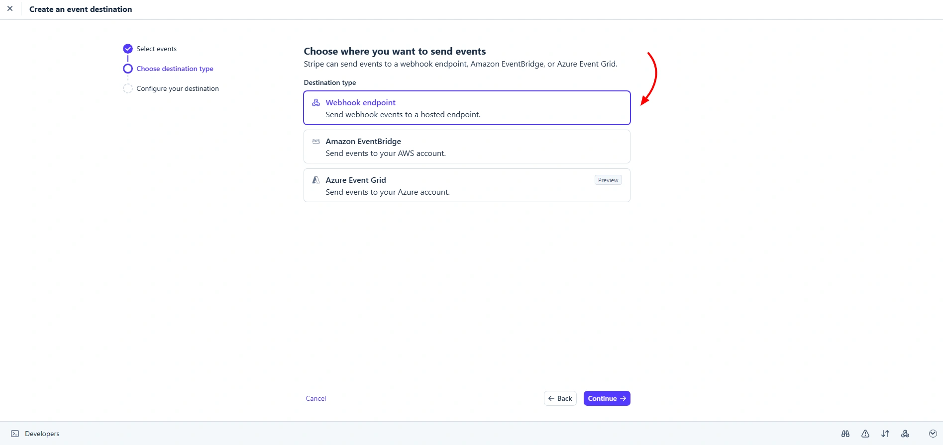 Choose Destination Type