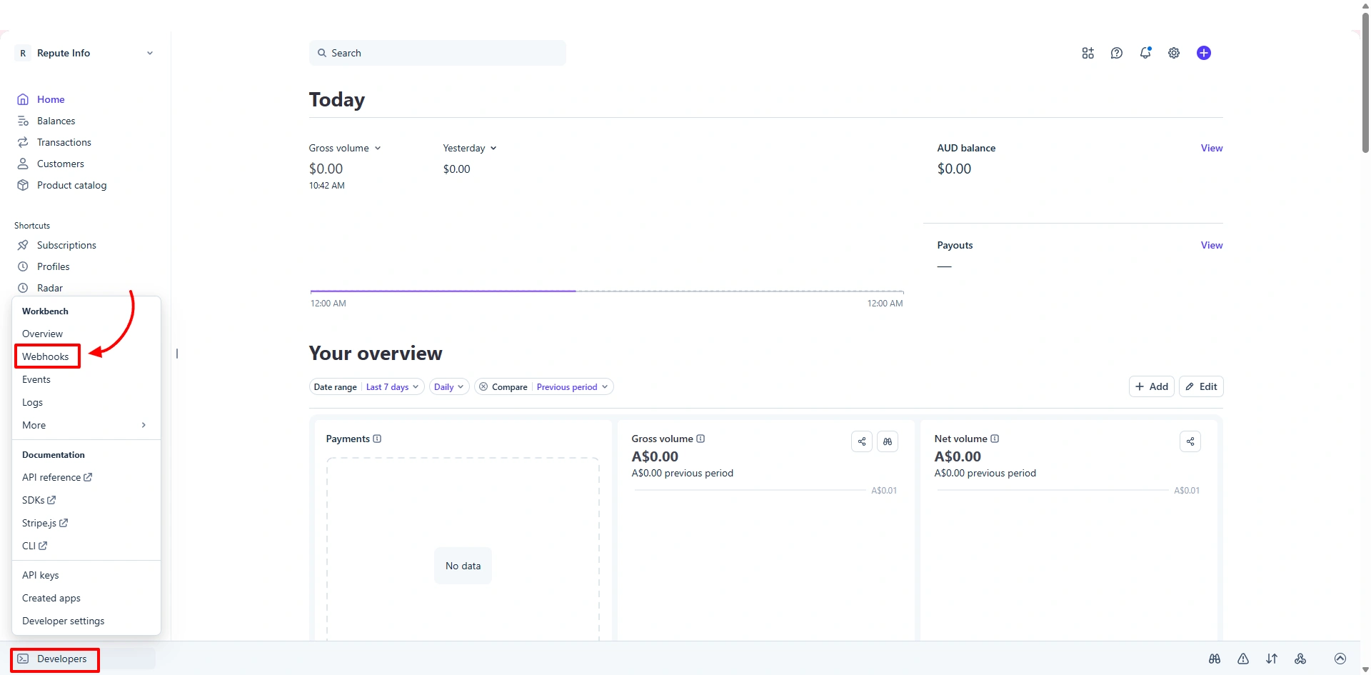 Stripe Webhooks Menu