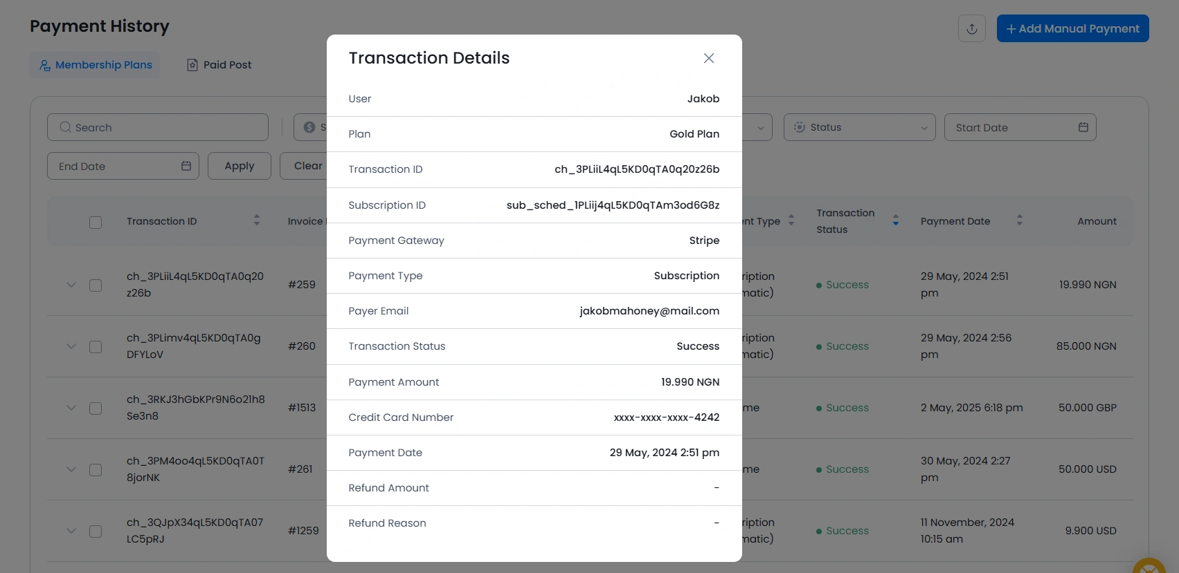 Payment History Transaction Detail