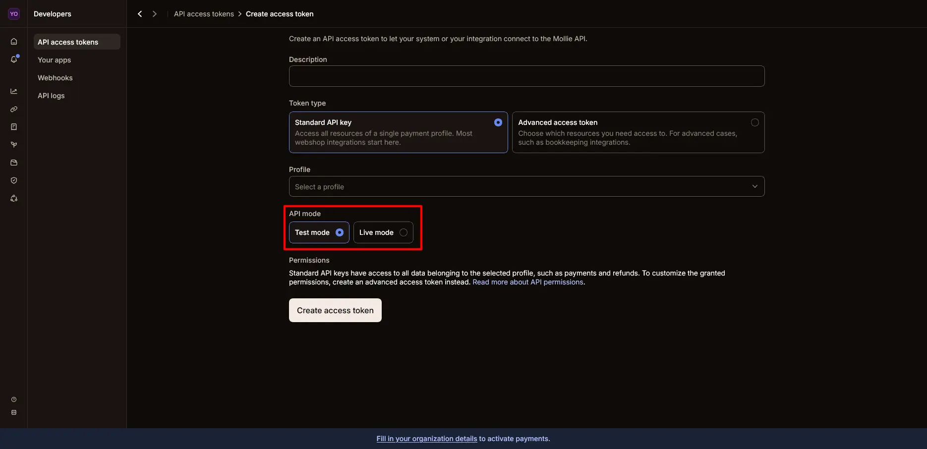 Create Access Tokens Mollie