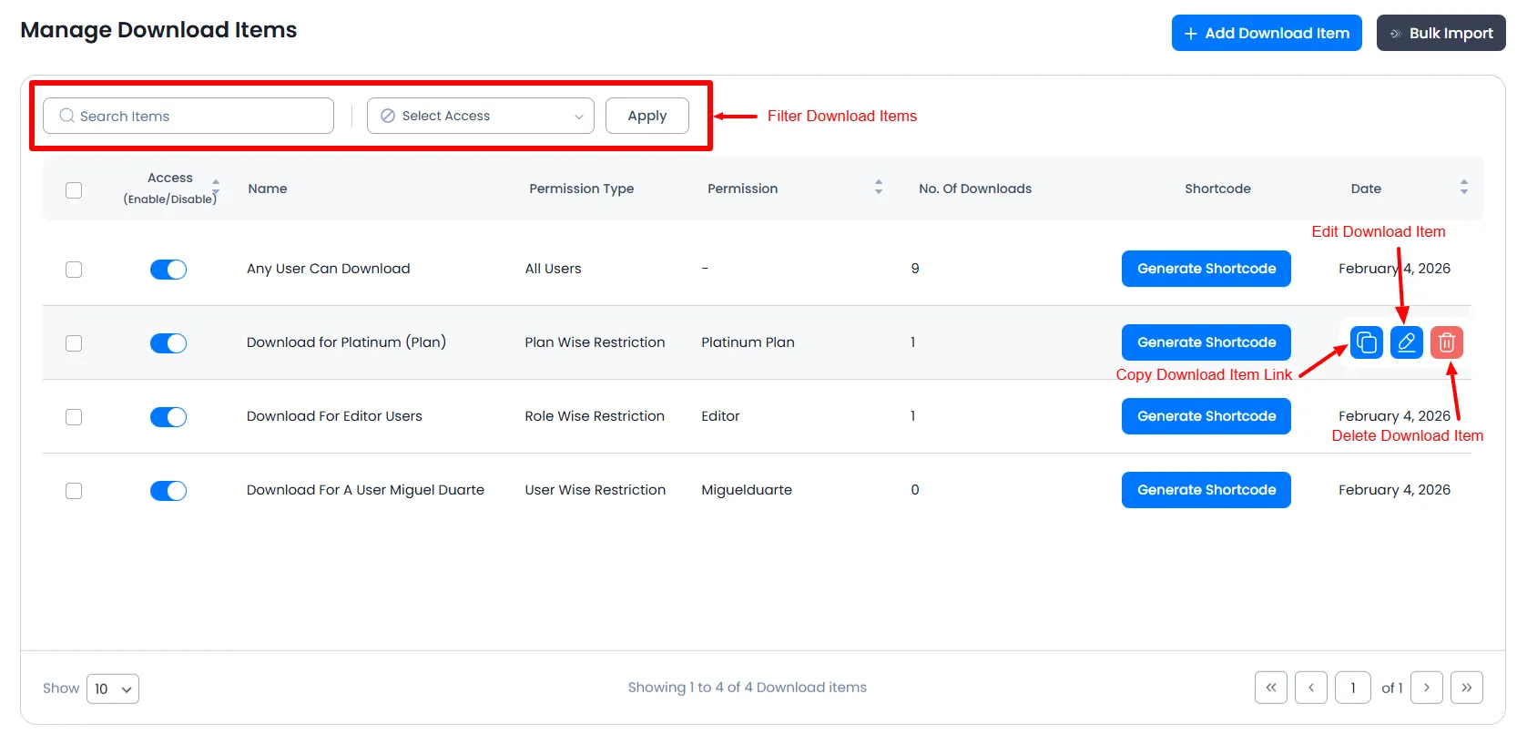 Manage Download Items