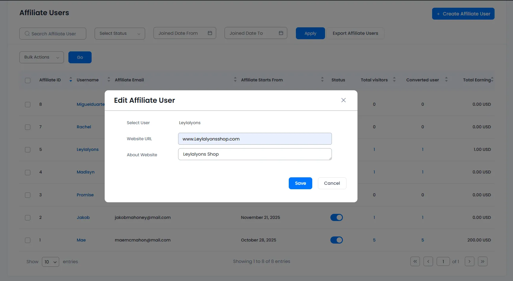 ARMember Affiliate edit
