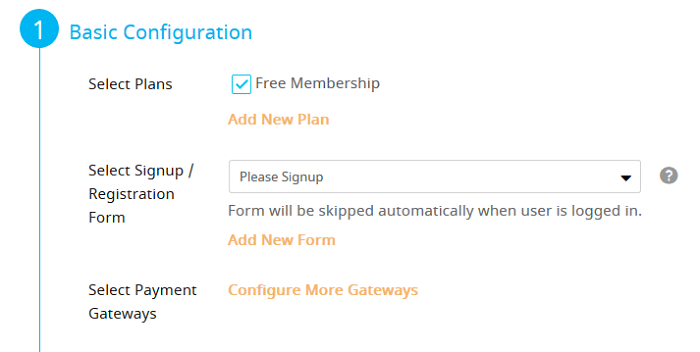 Membership Setup Wizard Basic Configuration