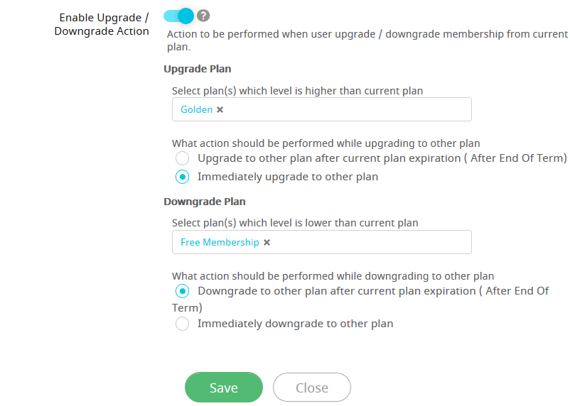 upgrade downgrade plan options