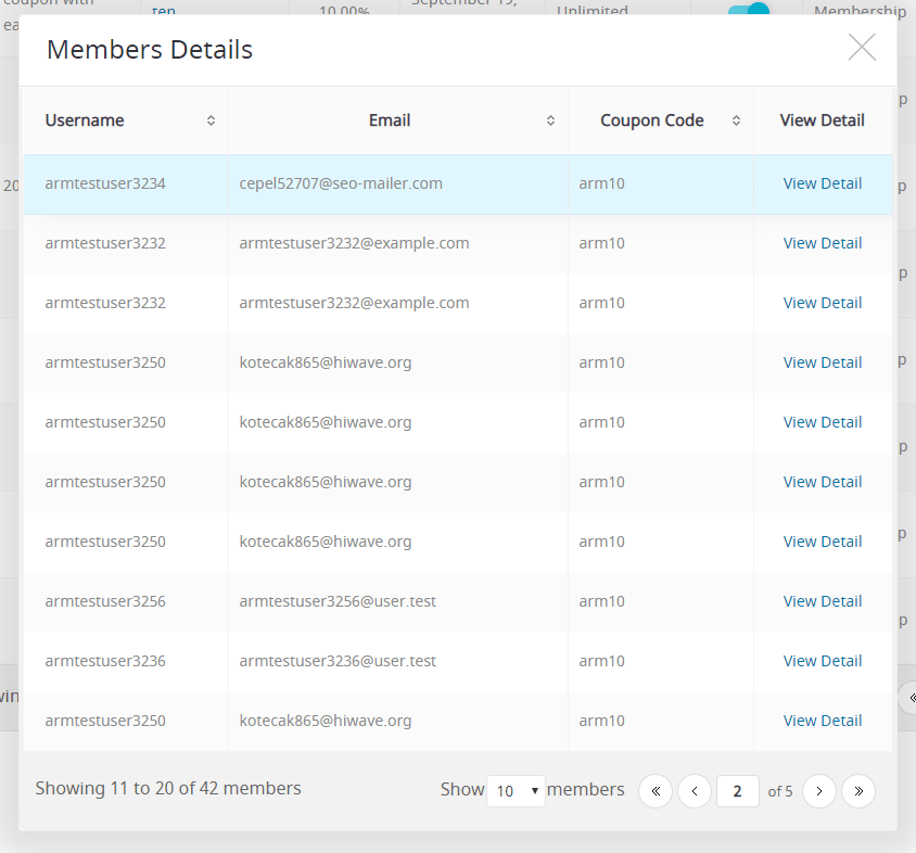 ARMember - List of Membes who used that Coupon