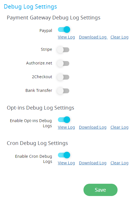 debug log setting