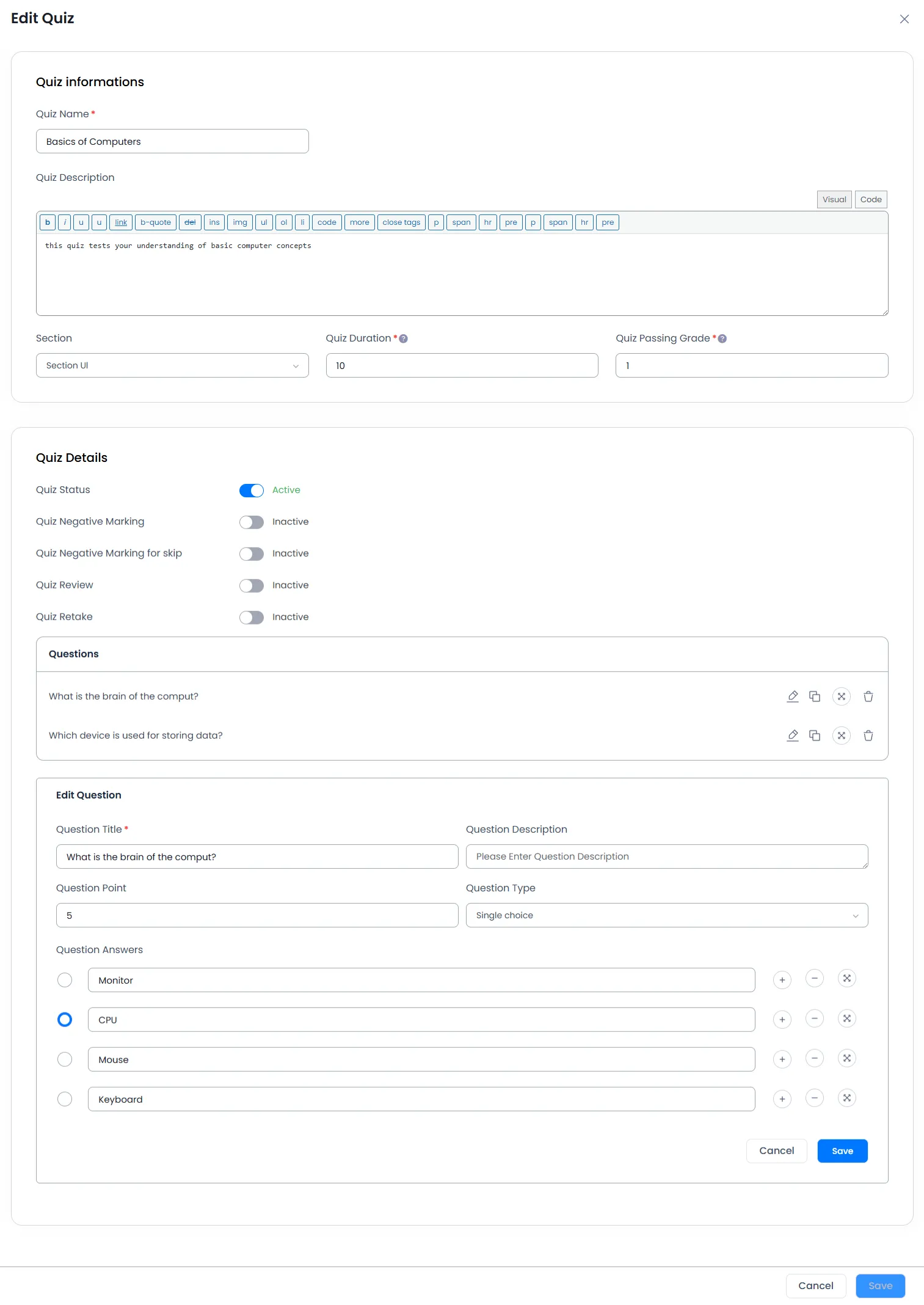 Single choice question Single choice question