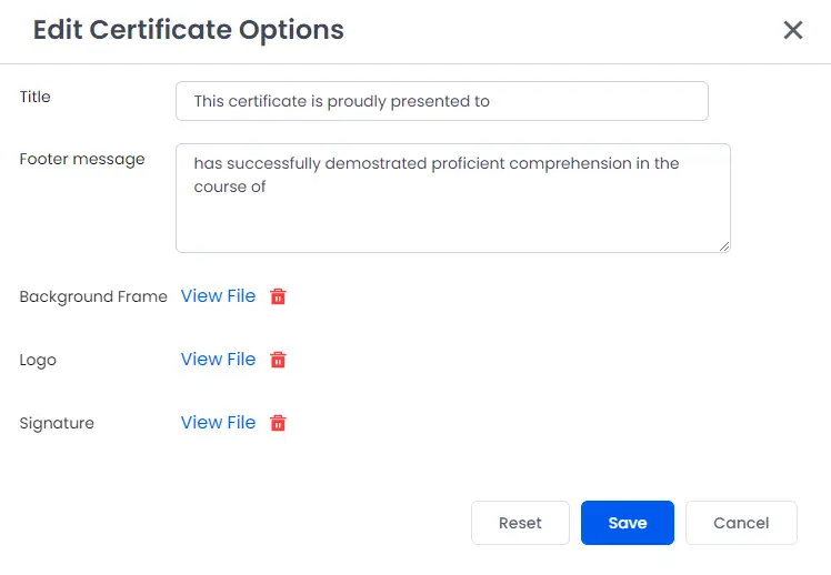 Edit Certificate Options