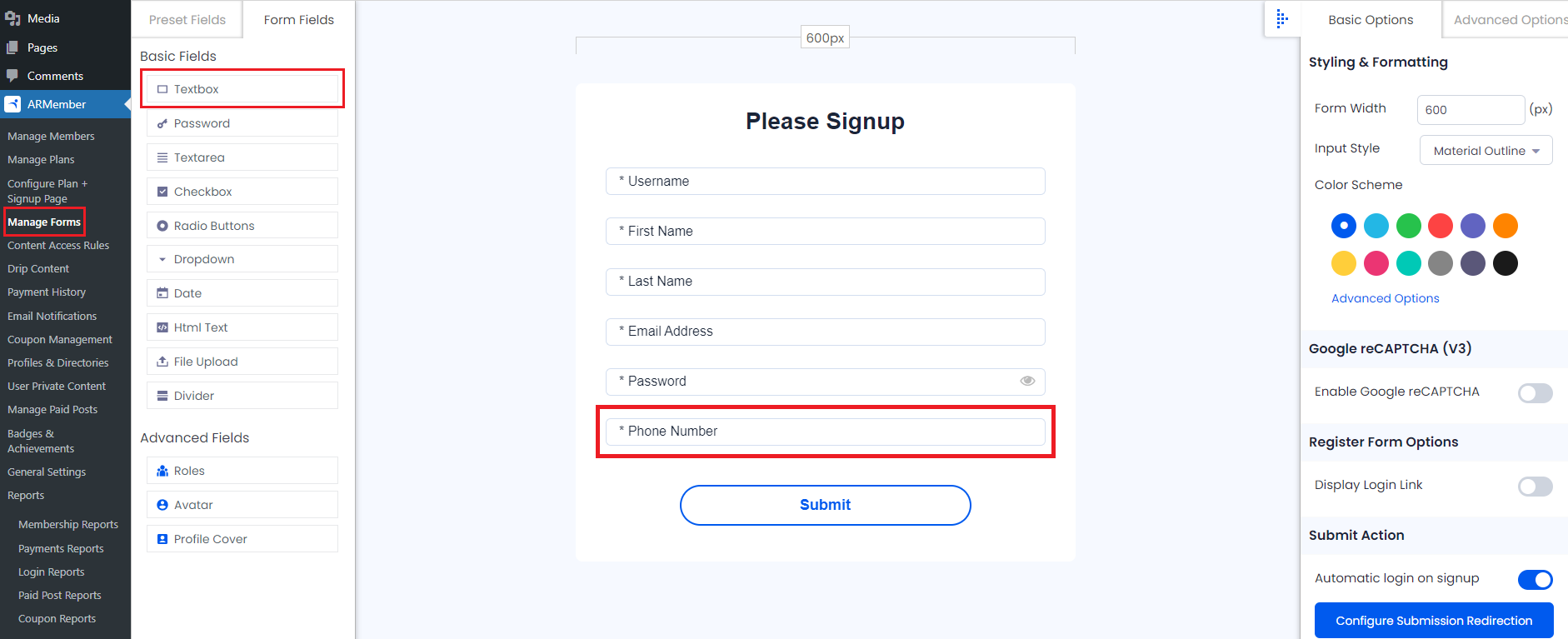 armember signup form page