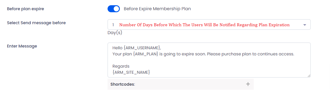 Notification before plan expire