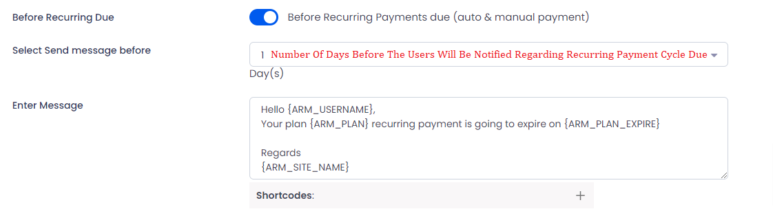 Notification before payment due