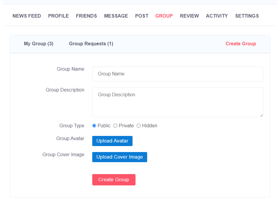 User profile group request tab
