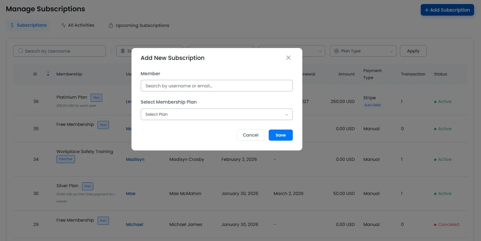 Manage Subscriptions