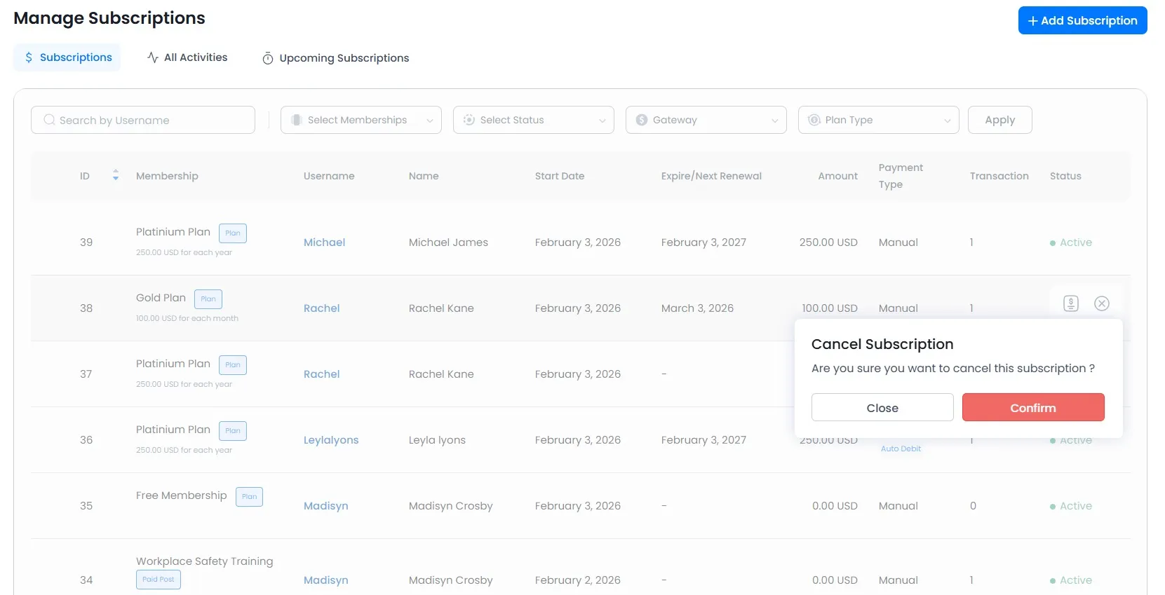 Manage Subscriptions