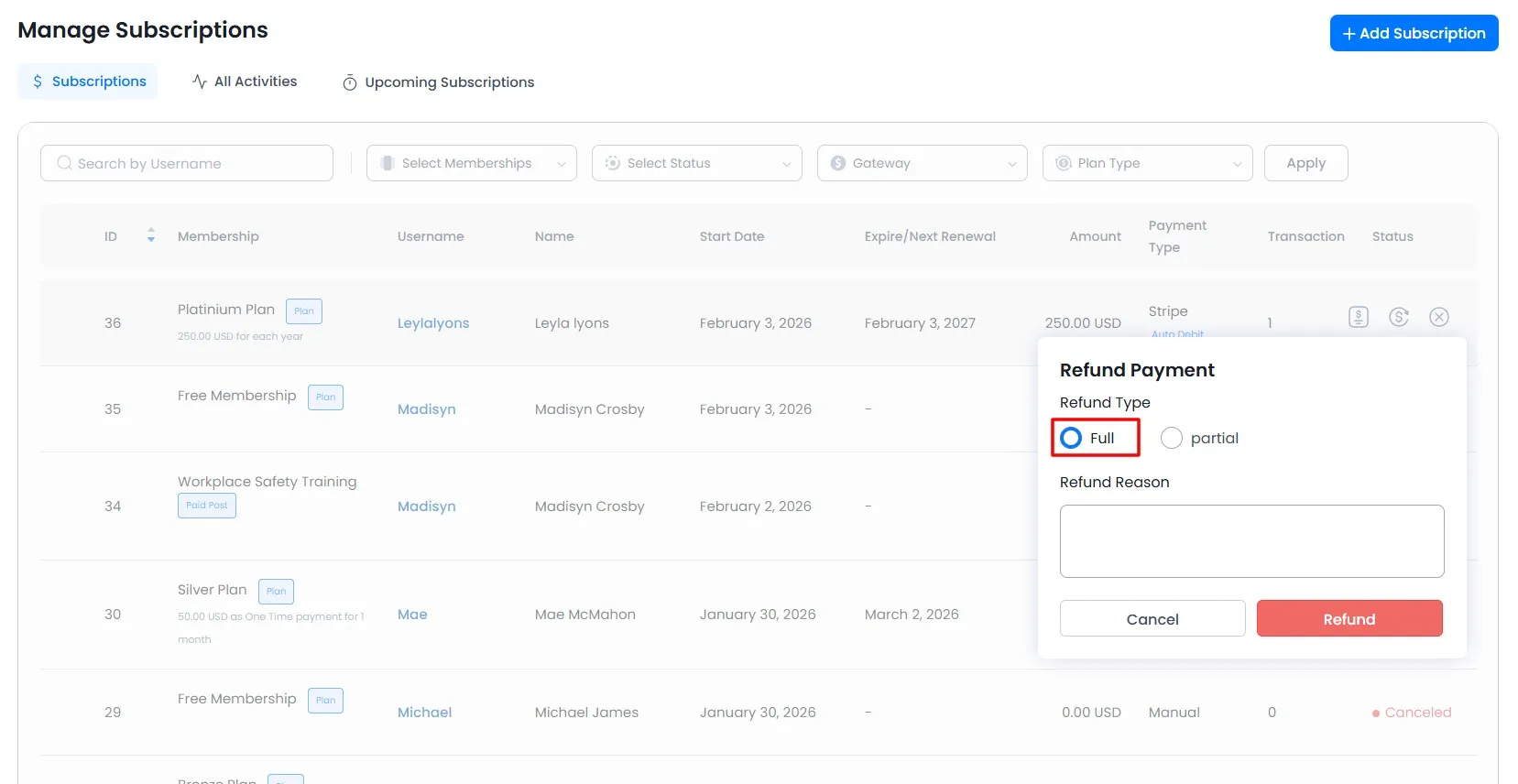 Manage Subscriptions