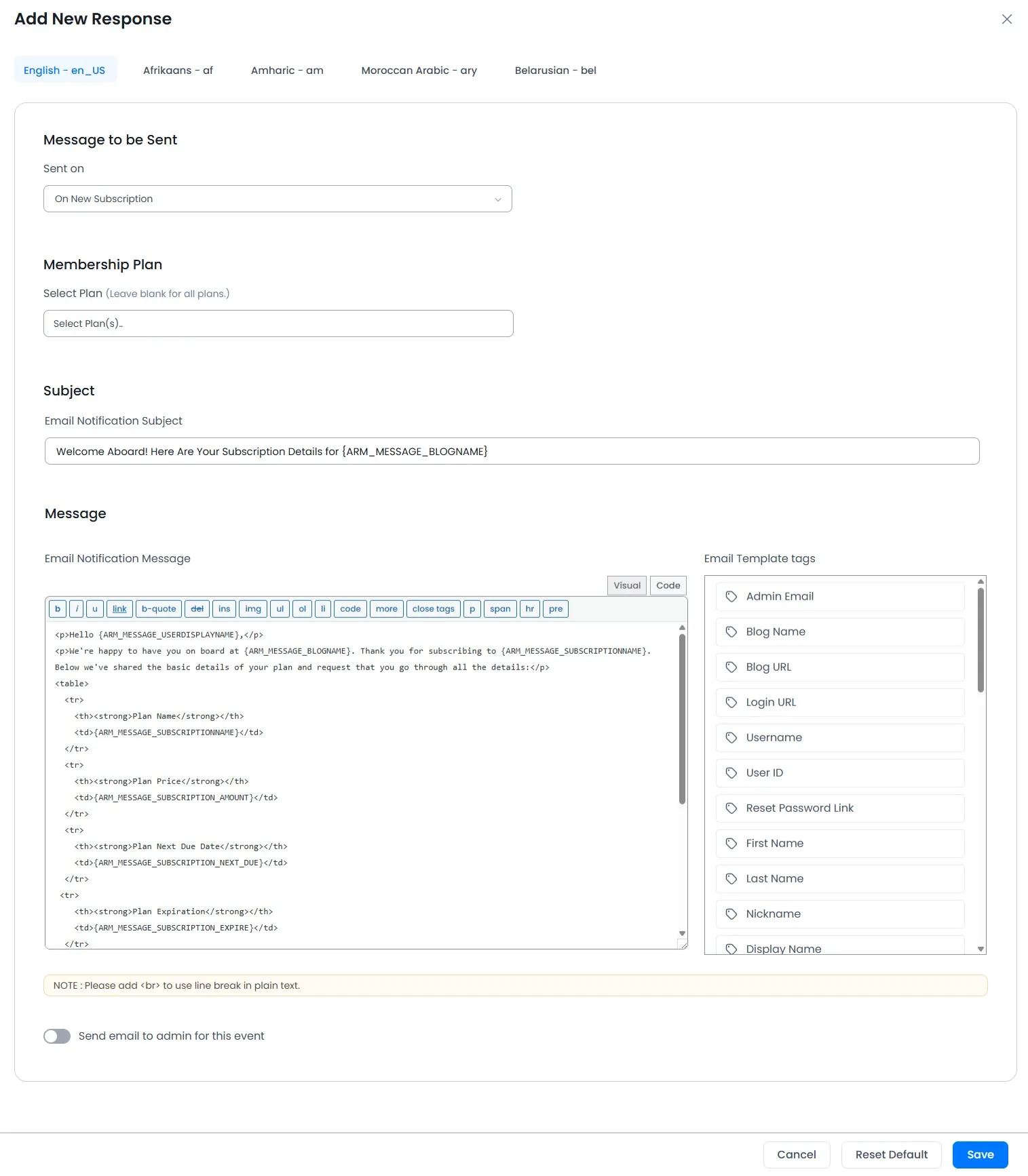 Multi Language Email Notifications