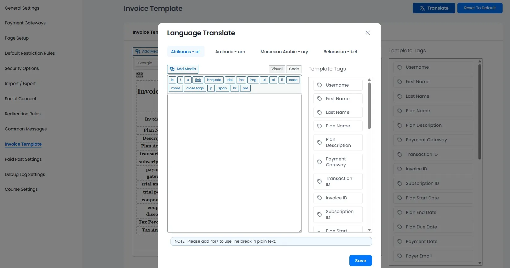 Multi Language Invoice Configuration