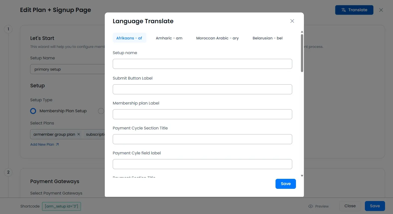 Multi Language Membership Setup