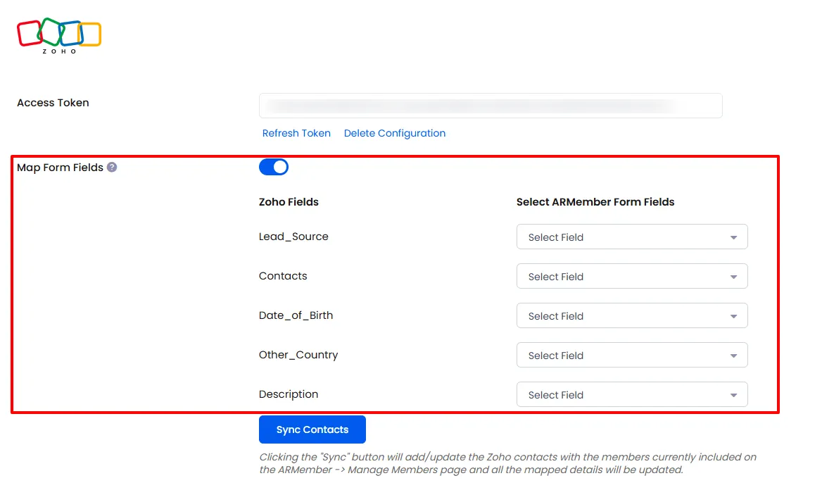 ARMember from field settings