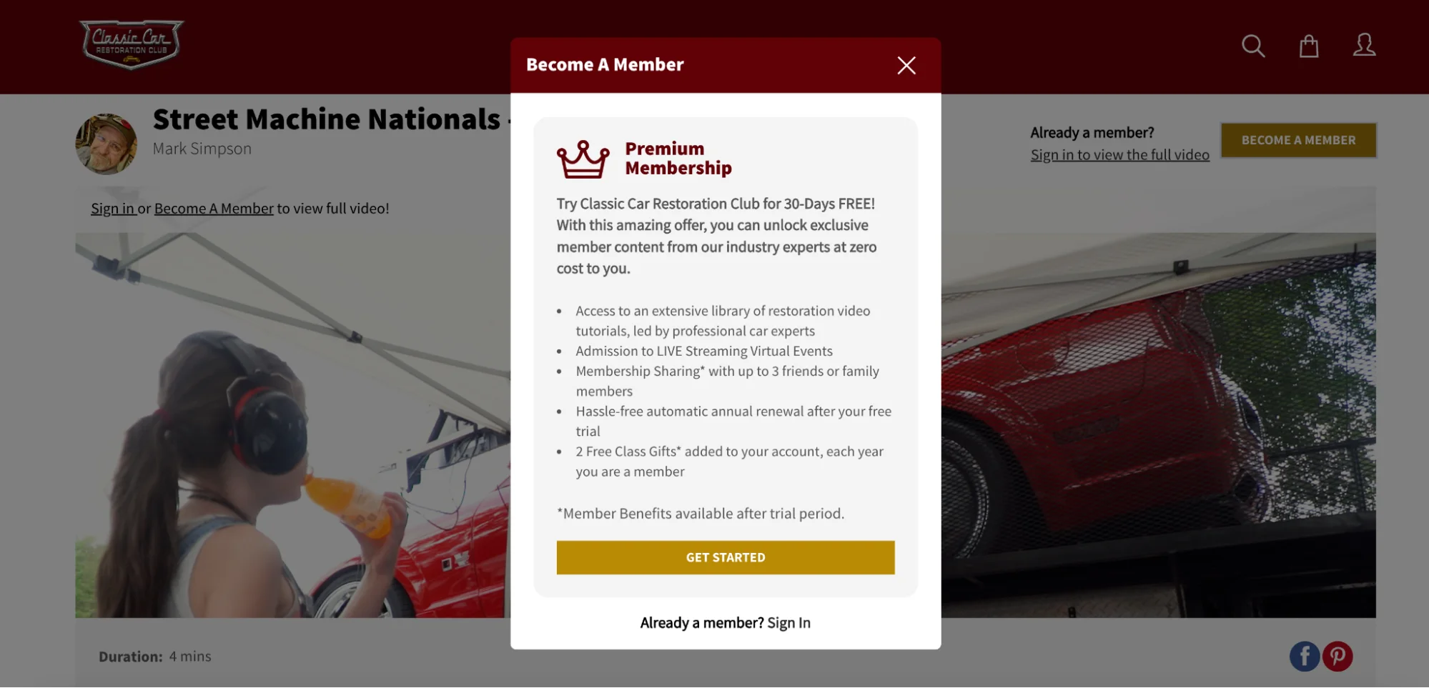 car restoration club subscription based site