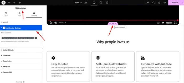 ARMember works good with visual builders like block editor or elementor