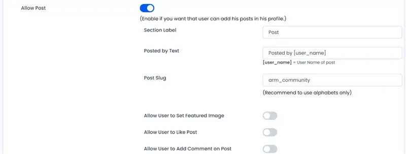 Allow Posts using settings