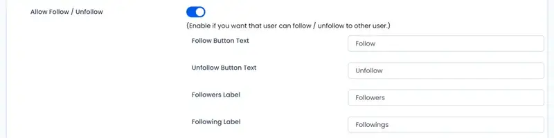 Following and Unfollowing Others - in settings