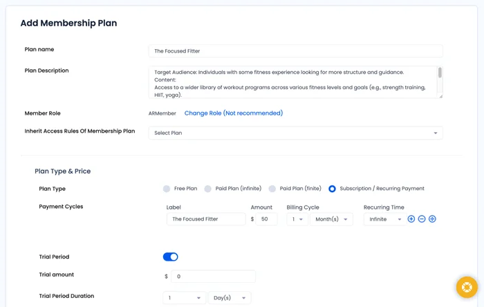 Head-to-ARMember→Manage-Plans-and-Click-Add-New-Plan