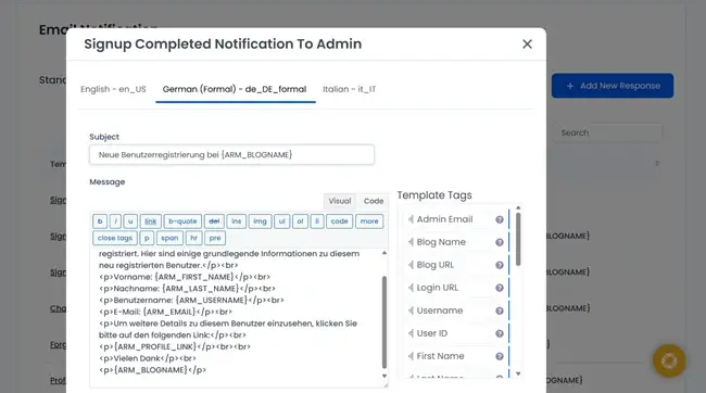 Translate email notifications